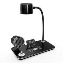 LED stalinė lempa 4in1, 15 W belaidis įkroviklis, „Bluetooth“ garsiakalbis, žadintuvas 3000–6000 K – juoda
