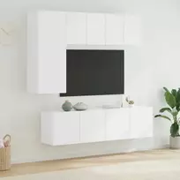 Sieninė TV sekcija, 5 dalių, baltos spalvos, apdirbta mediena