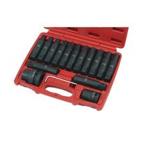 3/ 4" + 1" Galvučių smūginių su antgaliais rinkinys (TORX, E-TORX, HEX) 16vnt.