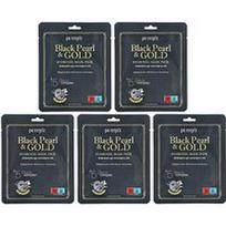 Petitfee, Black Pearl & Gold Hydrogel grožio kaukės pakuotė, 5 lapai, po 32 g