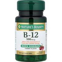 Nature's Bounty, Vitaminas B-12, vyšnių, 500 mcg, 100 greitai tirpstančių tablečių