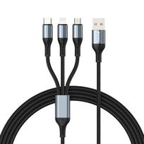 BWOO X274 3-in-1 įkrovimo laidas USB į USB-C, Lightning ir Micro USB 3A, juodas