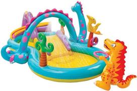 Prekė su pažeista pakuote. Pripučiama žaidimų aikštelė Intex Dinoland 57135NP, 333 cm x 229 cm, mėlyna sp./geltona sp./įvairių spalvų