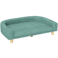 Šunų sofa, pakelta, medinės kojos, žalia, 98x67x25 cm
