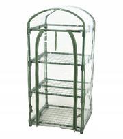 3 pakopų mini šiltnamis balkonui, PVC dangtis, metalinis rėmas 50x45x105, 50 x 45 x 105 cm