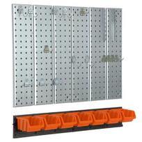 Įrankių sienelė 78x72 Botle Tool Pegboard, Įrankių sienelė metalinė 78x72 cm Sandėliavimo sistema su įrankių laikikliais Įrankių kabliukai ir 7 dėtuvės 100 x 150 x 70 mm Spalva: oranžinė Perforuota lenta Dirbtuvės Garažas Daiktadėžė Elektrinia