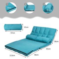Costway grindų sofa Reguliuojama sofa-lova Sofa-lova Tingi sofa-lova su 2 pagalvėmis mėlyna