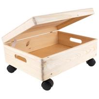 Didelė natūralaus medžio bagažinė su ratukais, lengvai transportuojama dėžė 40x30x14cm Creative Deco