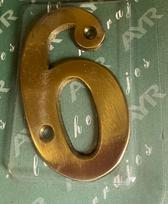 Buto / namo durų numeris, 6 cm, "6", žalvaris