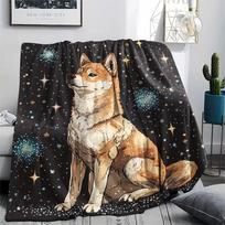 Black Shiba Inu pattern Flannel Blanket, High quality Comfortable for All Seasons, Home Decor, Warmth and Comfort, Perfect for Gifts. 80cm x 120cm gray