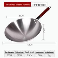 Traditional Blue Iron Non-Stick Wok for Gas Stoves, Round Bottom Cooking Pot 34cm with ears, pre-seasoned, luxury lid + spatula gray