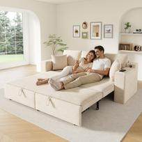 3-in-1 Multifunctional 3-Seater Sofa with Sleep Function, Pull-Out Metal Frame, Storage, Armrest Tray and USB Charging Port, Beige[old sku:N653P2570A] 210.5 x 192 x 93 cm