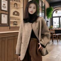 Retro Round Neck Small Fragrant Woolen Coat Women's Short Autumn and Winter Woolen Material Temperament Coat Women S