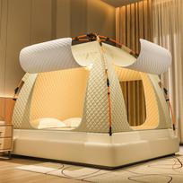 Thickened Winter Indoor Bed Tent: Light-Blocking, Drop-Proof, Full-Coverage Mosquito Net for Bedroom Fits 1.2m Bed - W120*L195*H135cm beige