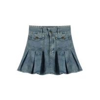 Retro Raw Edge Denim Short Sleeve Top & High Waist Skirt Set for Women XS (Recommended 35-40 kg) gray