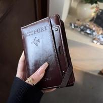 Retro odinė kortelių dėklas, paso laikiklis, dangtelis, piniginė, kelioniniai aksesuarai moterims, vyrams gray