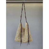 Summer beach bag raffia woven bag beaded retro underarm bag large capacity shopping bag shoulder tote bag women gray