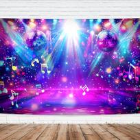 Retro Disco Party Music Stage Backdrop - Colorful Glitter Ball and Vintage Night Club Background 100X70CM