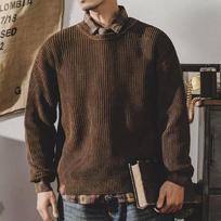 Men's Retro Heavy Washed Thick Sweater - Simple Winter Style L