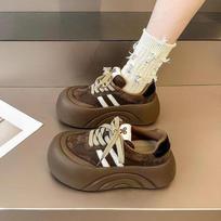 Platform bread shoes women's retro casual heightening board shoes sports white shoes 35 brown