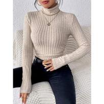 Elegant Women High Neck Slim Sweater Solid Color Long Sleeve Autumn Winter Clothing S