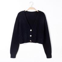 Short Style High-waisted Slim Plastic Sweater Women Spring New Single-breasted Knitted Cardigan Twist Small Jacket One Size black