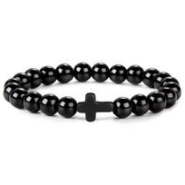 New Retro Cross Natural Stone Bracelet Tiger Eye Stone Lava Volcanic Stone Elastic Bead Men's Bracelet black