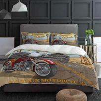 Motorcycle Highway Retro Style Bedding Set 3pcs Duvet Cover Pillowcase Kids Adult Quilt Cover Double Bed Set Home Textile EU single(135x200cm) white