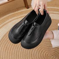 Spring new one-pedal first-layer cowhide retro soft sole large size flat-bottomed comfortable women's shoes 35