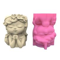 Flower Pot Silicone Mold Prayer Girl Succulent Planter Concrete Mold DIY Craft Resin Epoxy Mold DIY Pen Holder Decor 1 pink