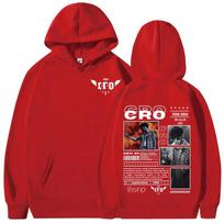 Rapper C.R.O men's hoodie retro fashion hip-hop sweatshirt high-quality casual hoodie streetwear S red