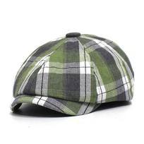 New plaid octagonal hat retro literary cap women's casual beret British newsboy hat adjustable