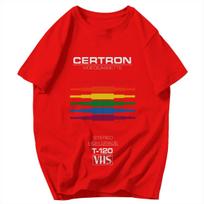 Men T Shirt Retro VHS Tape Stereo Rainbow Summer Y2K Graphic Quality Unisex Clothes T Shirts S red