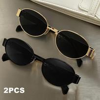1/2pcs Summer Women's Fashion Glasses Retro Oval Frame Unisex Trendy Eyewear Decorative Metal Frame Stylish Accessory gray