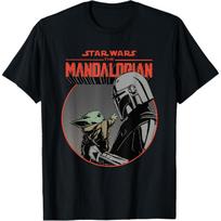Žvaigždžių karai The Mandalorian Mando ir vaikas Retro marškinėliai S