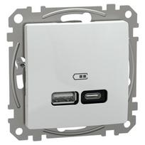 USB lizdas A+C tipo, 3A, 21W, vienvietė, Schneider Sedna, balta sp. SDD111405