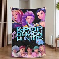 KPop Demon Hunters Blanket Soft Anime Plush Throw for Girls Boys Flannel Bed Sofa Cover Warm Cartoon Fleece Gift for KPop Fans 130X150cm gray