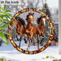 Acrylic Three Horses Christmas Suncatcher Stained Glass Effect Window Hanging Ornament Equestrian Holiday Gifts 20cm/7.87Inch black