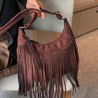 Yogodlns Retro Autumn Winter Personality Kutas pečių krepšys moterims Elnio odos Velvet Crossbody Bag 27x7.5x26cm brown