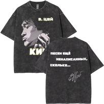 Viktor Tsoi Kino Night Vintage Washed T Shirts Classic Rusian Rock Gothic Tshirts Unisex Women Casual Cotton Oversized Tshirt M gray