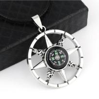 New Compass Necklace European and American Retro Pendant Gift Jewelry Leather Rope Chain 60CM gray