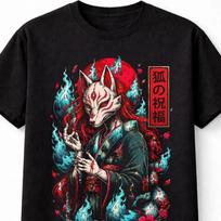 Kitsune Fox Spirit Japanese Yokai Anime Graphic Unisex TShirt S brown
