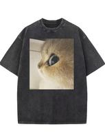 Funny Angry Cat Dinosaur Meme Graphic TShirt Retro Washed Tee For Men Women Travel Daily Vacation Stylish Casual Street Looks S