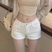 Women's Low Rise Slim Fit Sweet Spicy Streetwear White Denim Shorts Stretchy Pocket Hot Pants For Petite Women Summer Daily Outfits S