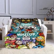 Cuphead Anime Spausdintas pledas Vaikams Šiltas Gražus pledas Flanelinis Minkštas ir Patogus pledas Namams Kelionei Gimtadienio Dovana 75X95CM black