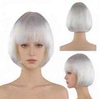 Vibrant Short Bob Wig with Bangs, Colorful Synthetic Full Wig for Teen Girls Students Cosplay Party