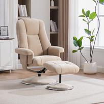 Nordic Multifunctional Swivel Relax Armchair with Stool, Chenille Fabric, Fabric-Covered Metal Base – Aesthetic, Stable and Reliable. LIGHT TAUPE