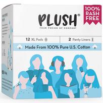 Plush Ultra-Thin Sanitary Napkins for Women, 12 Pcs | Super Absorbent Heavy Flow XXL Pads + 2 Panty Liners | 100% Rash-Free | Pure U.S. Cotton XX white