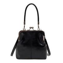 2026 new retro soft leather Chinese style shell women's bag, fashiable women's shoulder crossbody bag, hand-held clip bag black