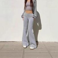 Women's Low Rise Flare Pants Slim Fit Sweatpants Casual Trousers Solid Color Long Bottoms S gray